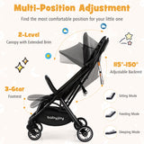 NNECW Folding Infant Stoller with Adjustable Canopy for 0-3 Years Old-Black