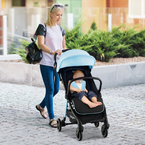 NNECW Self Standing Gravity Fold Infant Stoller with Adjustable Canopy for 0-3 Years Old-Blue