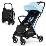 NNECW Self Standing Gravity Fold Infant Stoller with Adjustable Canopy for 0-3 Years Old-Blue