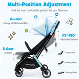 NNECW Self Standing Gravity Fold Infant Stoller with Adjustable Canopy for 0-3 Years Old-Blue