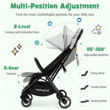 NNECW Folding Infant Stoller with Adjustable Canopy for 0-3 Years Old-Gray