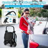 NNECW Self Standing Gravity Fold Infant Stoller with Adjustable Canopy for 0-3 Years Old-Blue