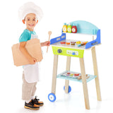NNECW Kid's Pretend Barbecue Grill Play Set with Wooden Grilling Tools