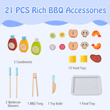 NNECW Kid's Pretend Barbecue Grill Play Set with Wooden Grilling Tools