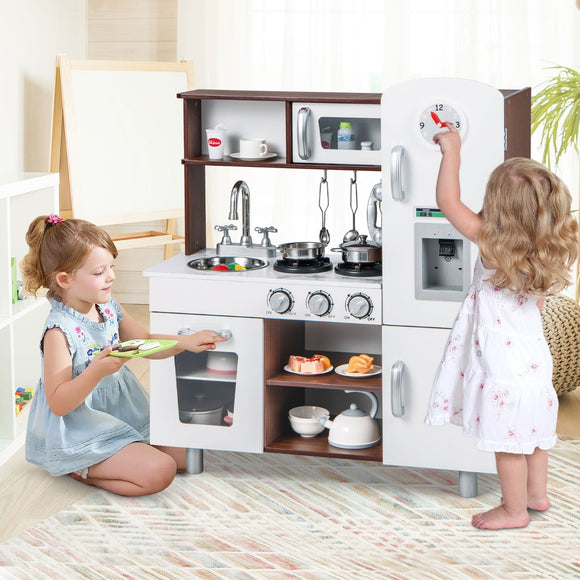 NNECW Pretend Play Kitchen Toy with Realistic Sounds and Lights