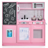 NNECW Pretend Play Kitchen with Accessories and Simulated Sounds-Pink