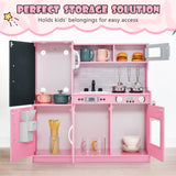NNECW Pretend Play Kitchen with Accessories and Simulated Sounds-Pink