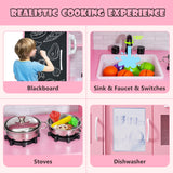 NNECW Pretend Play Kitchen with Accessories and Simulated Sounds-Pink