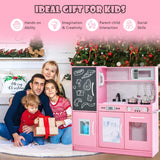 NNECW Pretend Play Kitchen with Accessories and Simulated Sounds-Pink