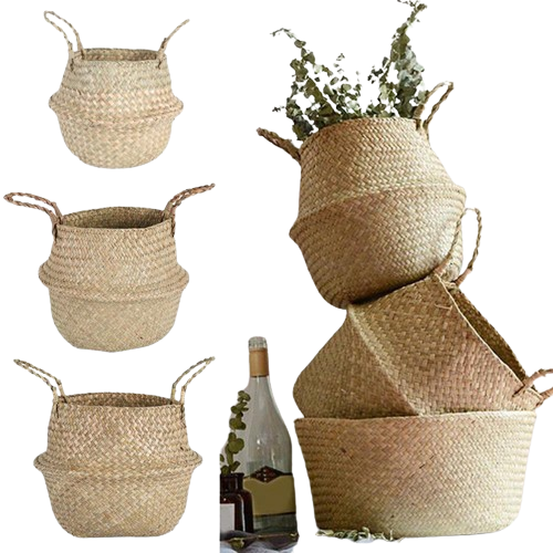 NNEOBA Seagrass Storage Basket Wicker Basket Work Rattan Hanging Planting Flower Pot Laundry Cesta Mimbre Basket Picnic Basket