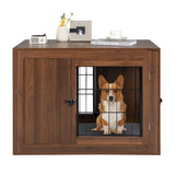NNECW Furniture Dog Crate with Cushion & Double Mesh Doors for Indoor