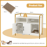 NNECW Cat Litter Box Enclosure with Double Doors &amp; Scratch Cardboard-White