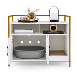 NNECW Cat Litter Box Enclosure with Double Doors &amp; Scratch Cardboard-White
