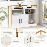 NNECW Cat Litter Box Enclosure with Double Doors &amp; Scratch Cardboard-White