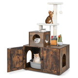 NNECW 2-in-1 Cat Tree with Litter Box Enclosure &amp;amp; Sisal Scratching Posts-Brown