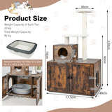 NNECW 2-in-1 Cat Tree with Litter Box Enclosure &amp;amp; Sisal Scratching Posts-Brown