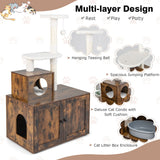NNECW 2-in-1 Cat Tree with Litter Box Enclosure &amp;amp; Sisal Scratching Posts-Brown
