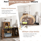 NNECW 2-in-1 Cat Tree with Litter Box Enclosure &amp;amp; Sisal Scratching Posts-Brown
