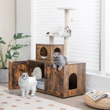 NNECW 2-in-1 Cat Tree with Litter Box Enclosure &amp;amp; Sisal Scratching Posts-Brown