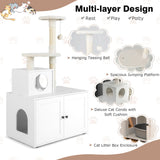 NNECW 2-in-1 Cat Tree with Litter Box Enclosure &amp;amp; Sisal Scratching Posts-White