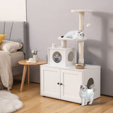 NNECW 2-in-1 Cat Tree with Litter Box Enclosure &amp;amp; Sisal Scratching Posts-White
