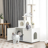 NNECW 2-in-1 Cat Tree with Litter Box Enclosure &amp;amp; Sisal Scratching Posts-White