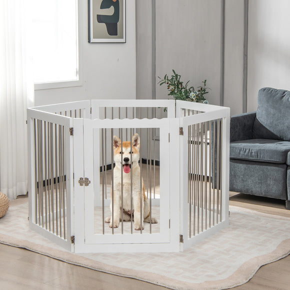 NNECW Freestanding 6-Panel Dog Gate with Stainless Steel for Pet