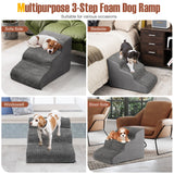 NNECW 3-Tier Foam Dog Ramp with High-Density Sponge &amp; Silicone Paw Prints-Grey