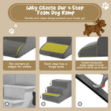 NNECW 3-Tier Foam Dog Ramp with High-Density Sponge &amp; Silicone Paw Prints-Grey