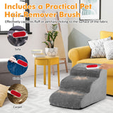NNECW 3-Tier Foam Dog Ramp with High-Density Sponge &amp; Silicone Paw Prints-Grey