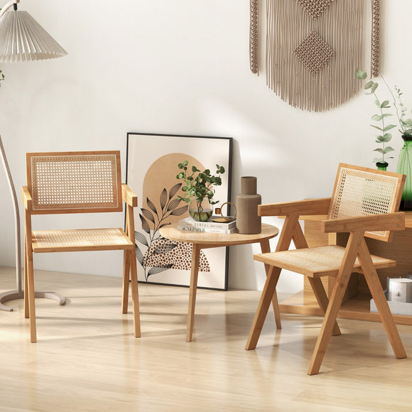NNECW Rattan Accent Chairs Set of 2 with Natural Bamboo Frame