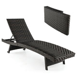 NNECW Padded Rattan Lounge Chair with 5-Level Adjustable Backrest for Patio