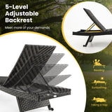 NNECW Padded Rattan Lounge Chair with 5-Level Adjustable Backrest for Patio