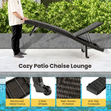 NNECW Padded Rattan Lounge Chair with 5-Level Adjustable Backrest for Patio