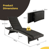 NNECW Padded Rattan Lounge Chair with 5-Level Adjustable Backrest for Patio
