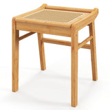 NNECW Rattan Top Bamboo Vanity Stool with Anti-slip Foot Pads