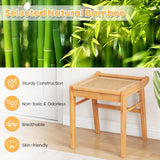 NNECW Rattan Top Bamboo Vanity Stool with Anti-slip Foot Pads