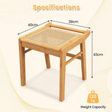 NNECW Rattan Top Bamboo Vanity Stool with Anti-slip Foot Pads