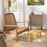 NNECW Rattan Top Bamboo Vanity Stool with Anti-slip Foot Pads