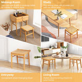 NNECW Rattan Top Bamboo Vanity Stool with Anti-slip Foot Pads