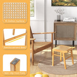 NNECW Rattan Top Bamboo Vanity Stool with Anti-slip Foot Pads