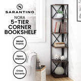 NNEDPE 5-Tier Corner Bookshelf - Walnut/Black