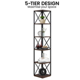 NNEDPE 5-Tier Corner Bookshelf - Walnut/Black