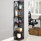 NNEDPE 5-Tier Corner Bookshelf - Walnut/Black
