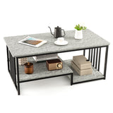 NNECW Rectangular 2-Tier Faux Marble Coffee Table with Open Storage Shelf