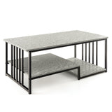 NNECW Rectangular 2-Tier Faux Marble Coffee Table with Open Storage Shelf