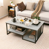 NNECW Rectangular 2-Tier Faux Marble Coffee Table with Open Storage Shelf
