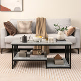 NNECW Rectangular 2-Tier Faux Marble Coffee Table with Open Storage Shelf