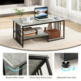 NNECW Rectangular 2-Tier Faux Marble Coffee Table with Open Storage Shelf
