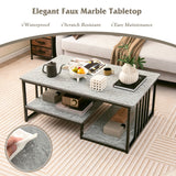 NNECW Rectangular 2-Tier Faux Marble Coffee Table with Open Storage Shelf